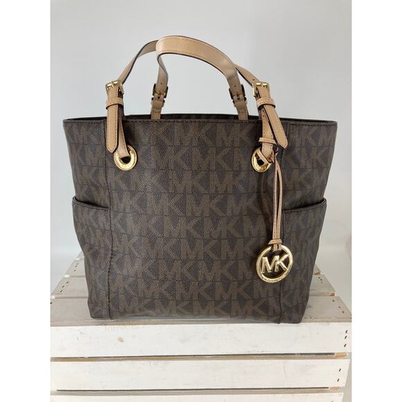 MICHAEL KORS, LARGE BROWN SAFFIANO LEATHER SHOULDER BAG ASIS - Picture 1 of 13